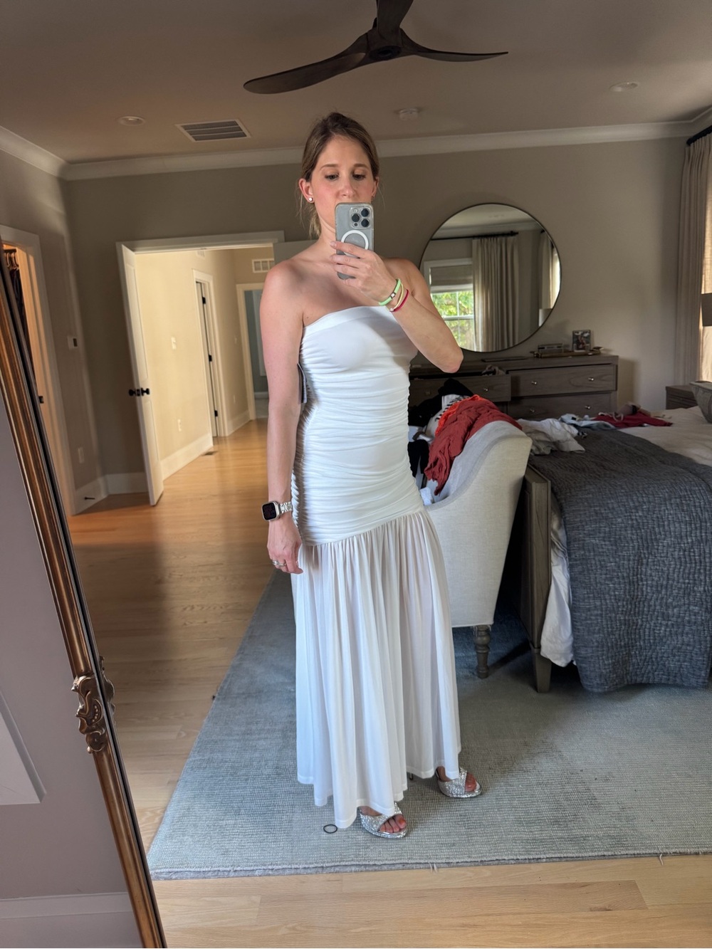 Bardot Ivory Strapless Ruched Maxi Dress